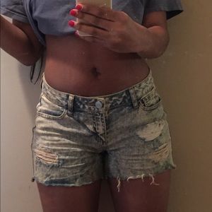 acid-wash ripped denim shorts